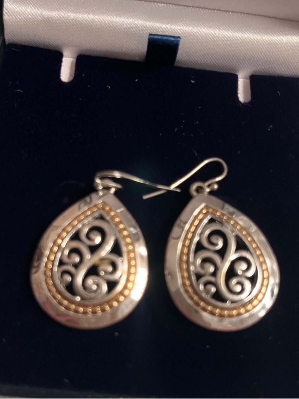 Brighton Two-Tone Filigree Teardrop Earrings - Silver & Gold